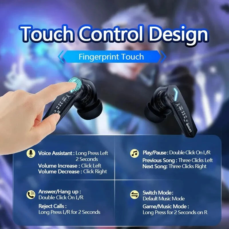 Audífonos Touch Lenovo - Lenovo GM2 Pro Wireless Headphones Bluetooth Touch