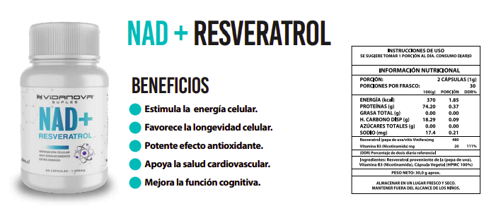 NAD+ RESVERATROL 1000MG 60 CAPS