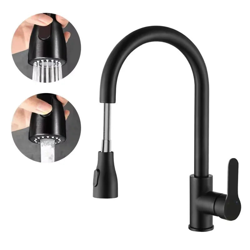 Llave de cocina de acero inoxidable con pulverizador extraíble, salida de agua fría y caliente - 
Stainless steel kitchen faucet with pull-out sprayer, hot and cold water outlet