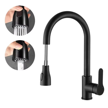 Llave de cocina de acero inoxidable con pulverizador extraíble, salida de agua fría y caliente - 
Stainless steel kitchen faucet with pull-out sprayer, hot and cold water outlet