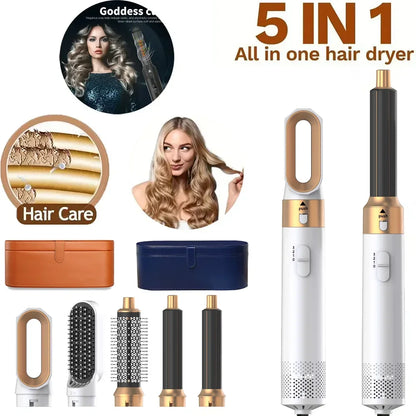 Secador de pelo 5 en 1, peine de aire caliente para rizar, alisar y voluminizar el cabello, accesorios desmontables-5 in 1 Hair Dryer, Hot Air Comb for Curling, Straightening and Volumizing Hair, Detachable Attachments-