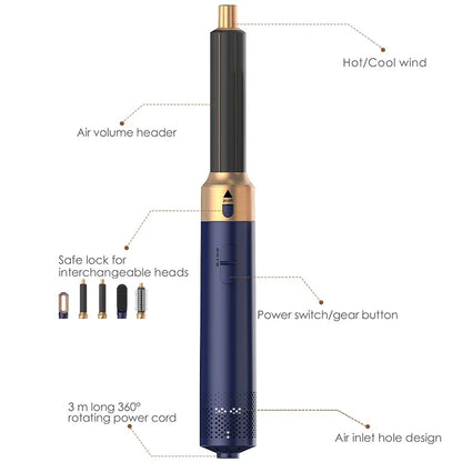 Secador de pelo 5 en 1, peine de aire caliente para rizar, alisar y voluminizar el cabello, accesorios desmontables-5 in 1 Hair Dryer, Hot Air Comb for Curling, Straightening and Volumizing Hair, Detachable Attachments-