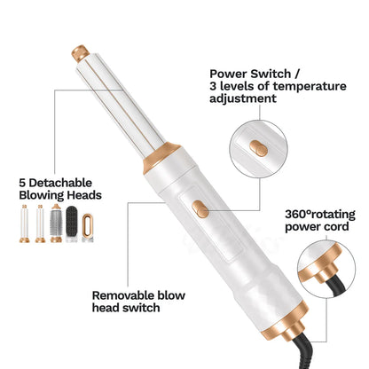 Secador de pelo profesional 5 en 1 - cepillo rizador, alisador, secador, estilizador de cabello - 5-in-1 professional hair dryer - curling brush, straightener, dryer, hair styler