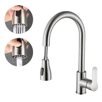 Llave de cocina de acero inoxidable con pulverizador extraíble, salida de agua fría y caliente - 
Stainless steel kitchen faucet with pull-out sprayer, hot and cold water outlet