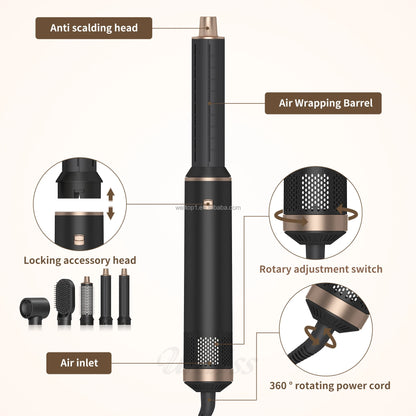 Secador de pelo profesional 5 en 1 - cepillo rizador, alisador, secador, estilizador de cabello - 5-in-1 professional hair dryer - curling brush, straightener, dryer, hair styler