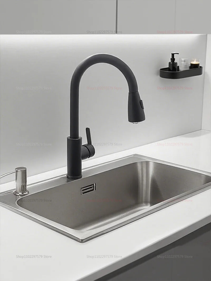 Llave de cocina de acero inoxidable con pulverizador extraíble, salida de agua fría y caliente - 
Stainless steel kitchen faucet with pull-out sprayer, hot and cold water outlet
