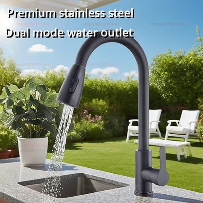 Llave de cocina de acero inoxidable con pulverizador extraíble, salida de agua fría y caliente - 
Stainless steel kitchen faucet with pull-out sprayer, hot and cold water outlet