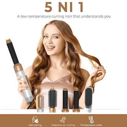 Secador de pelo 5 en 1, peine de aire caliente para rizar, alisar y voluminizar el cabello, accesorios desmontables-5 in 1 Hair Dryer, Hot Air Comb for Curling, Straightening and Volumizing Hair, Detachable Attachments-