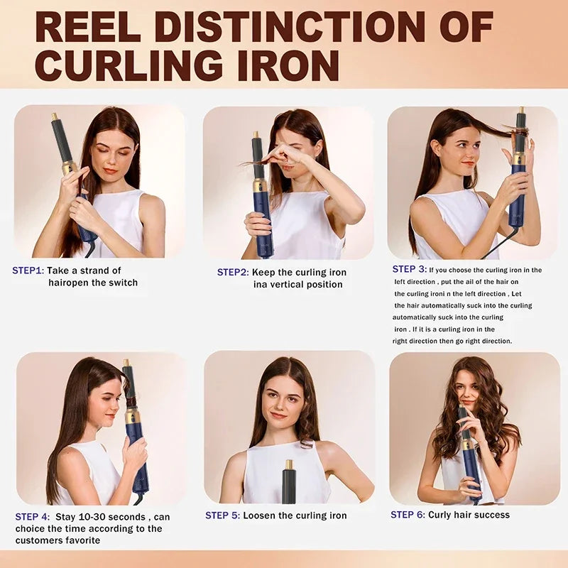 Secador de pelo 5 en 1, peine de aire caliente para rizar, alisar y voluminizar el cabello, accesorios desmontables-5 in 1 Hair Dryer, Hot Air Comb for Curling, Straightening and Volumizing Hair, Detachable Attachments-