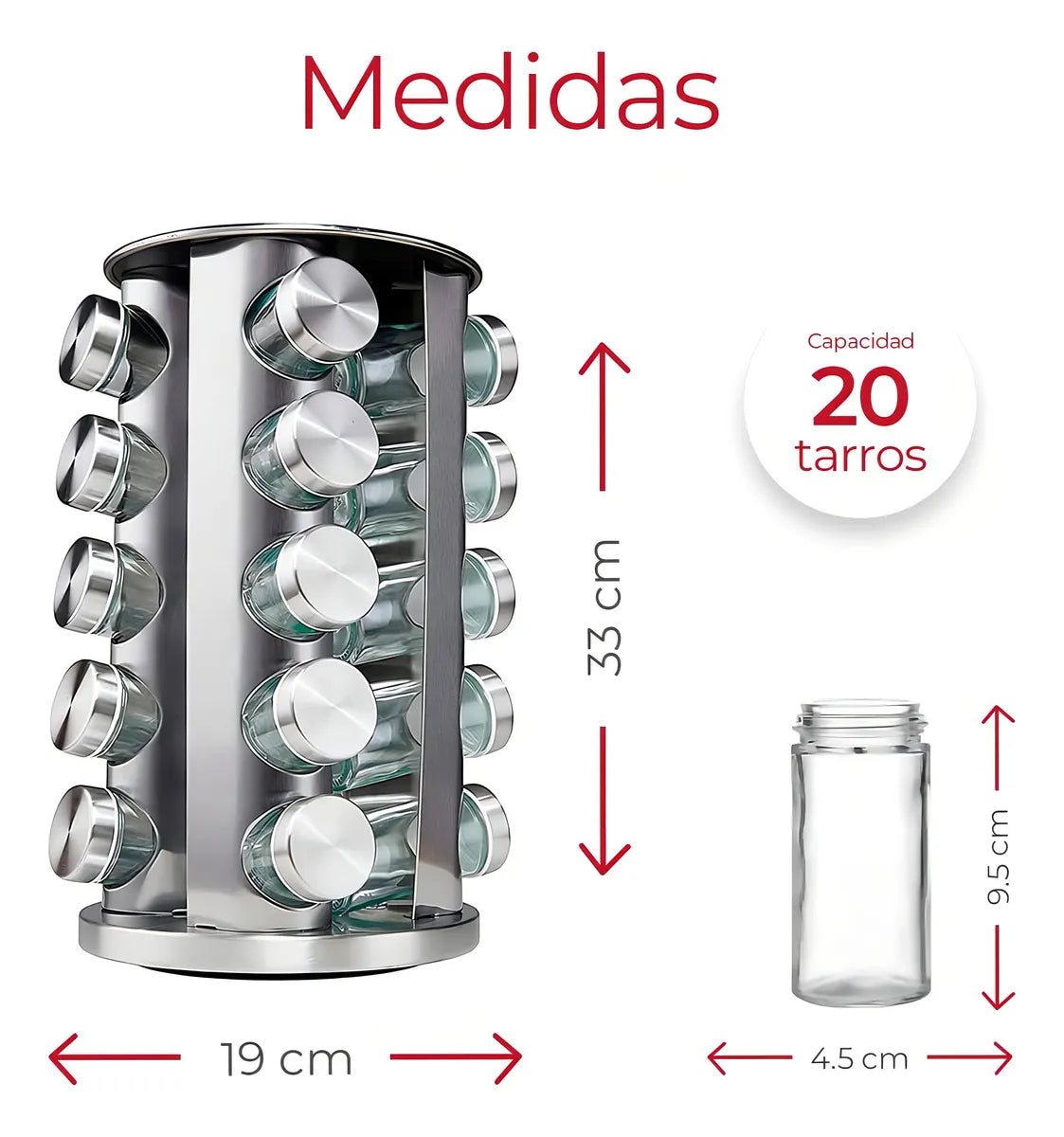 Especiero Giratorio Acero Inoxidable-incluye los 20 frascos
