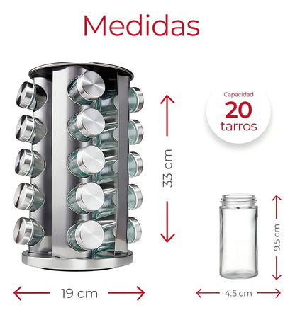 Especiero Giratorio Acero Inoxidable-incluye los 20 frascos